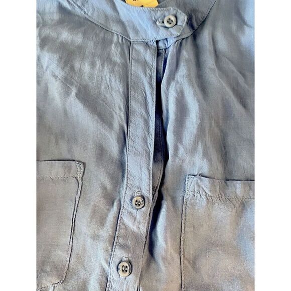 Anthropologie Cloth And Stone Rayon Blue Chambray Blouse 2 Breast Pockets Small - Picture 5 of 9